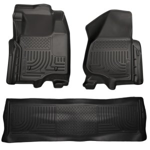 Ford F-350 Super Duty Floor Liners - Front + Rear - Husky Liners - WeatherBeater Combo - Black - `11-`12